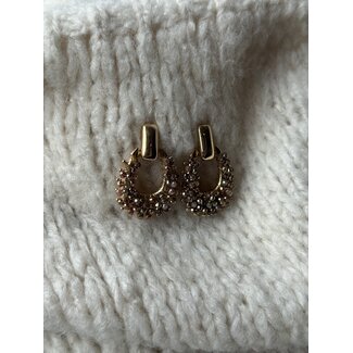 Oorbellen goud met beige glitter 3837