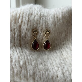 Oorbellen goud/bordeaux rood 8082