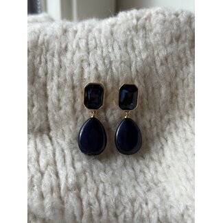 Oorbellen goud /donker blauw 5307