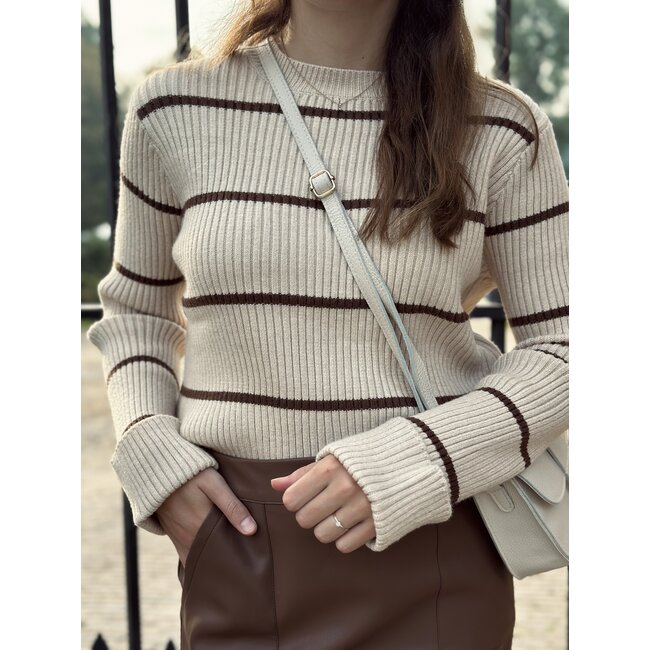 Celina sweater offwhite/brown stripes