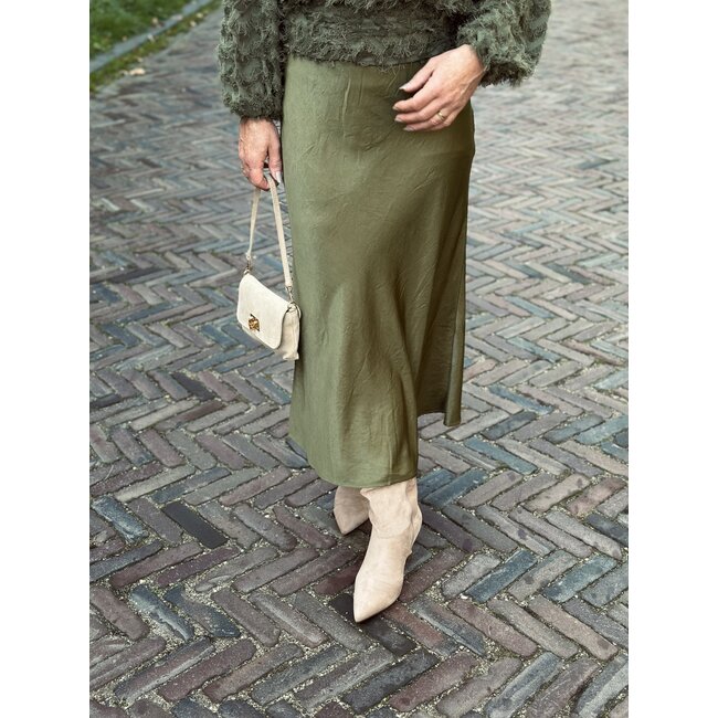 Smashed Lemon Smashed Lemon Linde long satin skirt army green