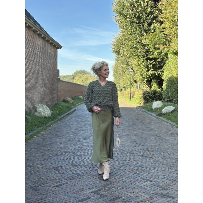 Smashed Lemon Smashed Lemon Linde long satin skirt army green