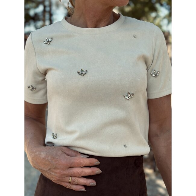 Gerdiena top suède beige/glitter