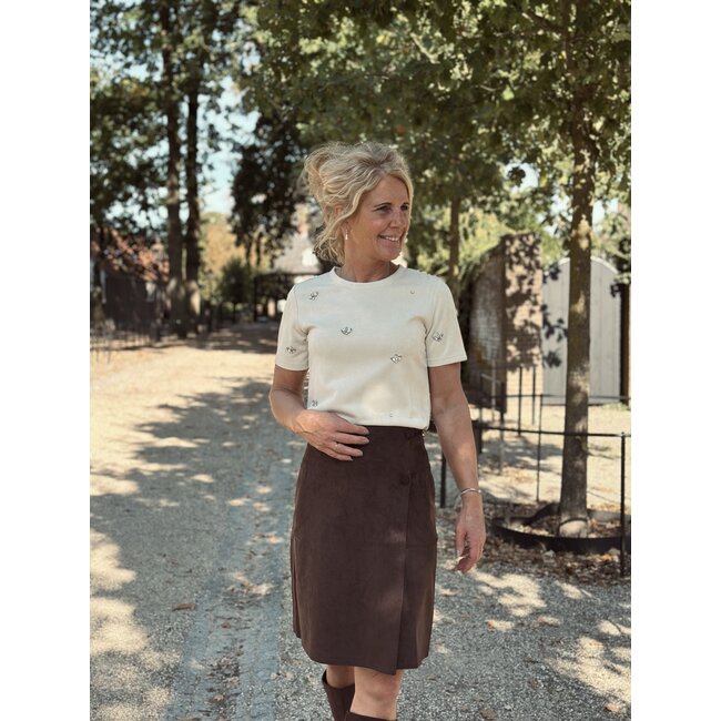 Gerdiena top suède beige/glitter
