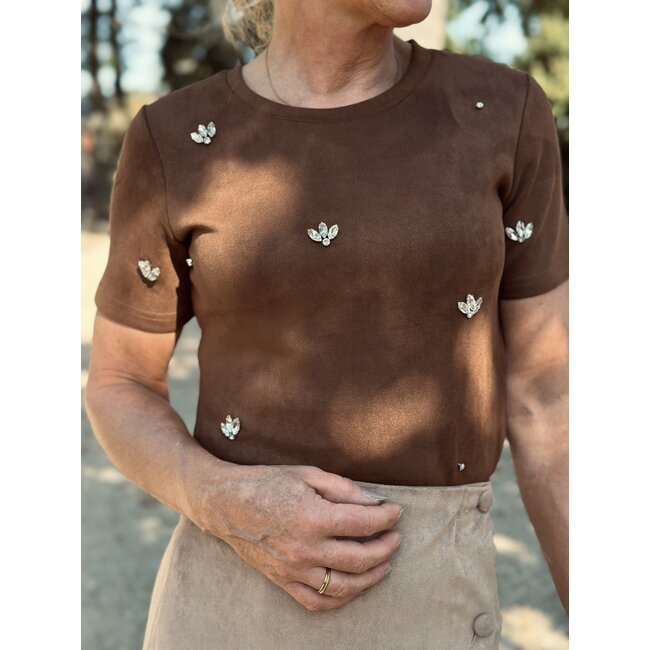 Gerdiena top suède brown/glitter