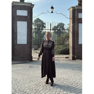 Janetta long dress dark brown/ beige print