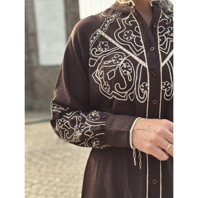 Janetta long dress dark brown/ beige print