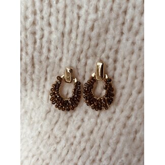 Oorbellen goud met bruin glitter 3811
