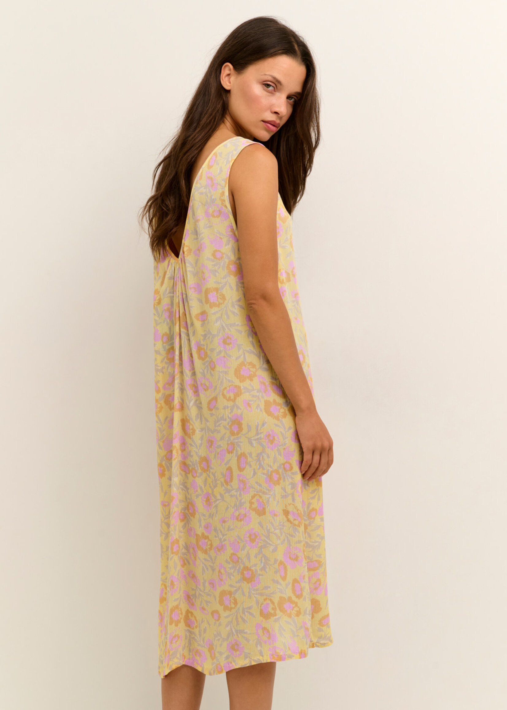 KAFFE Isolde amber strap dress - Yellow, lupine & feather flower