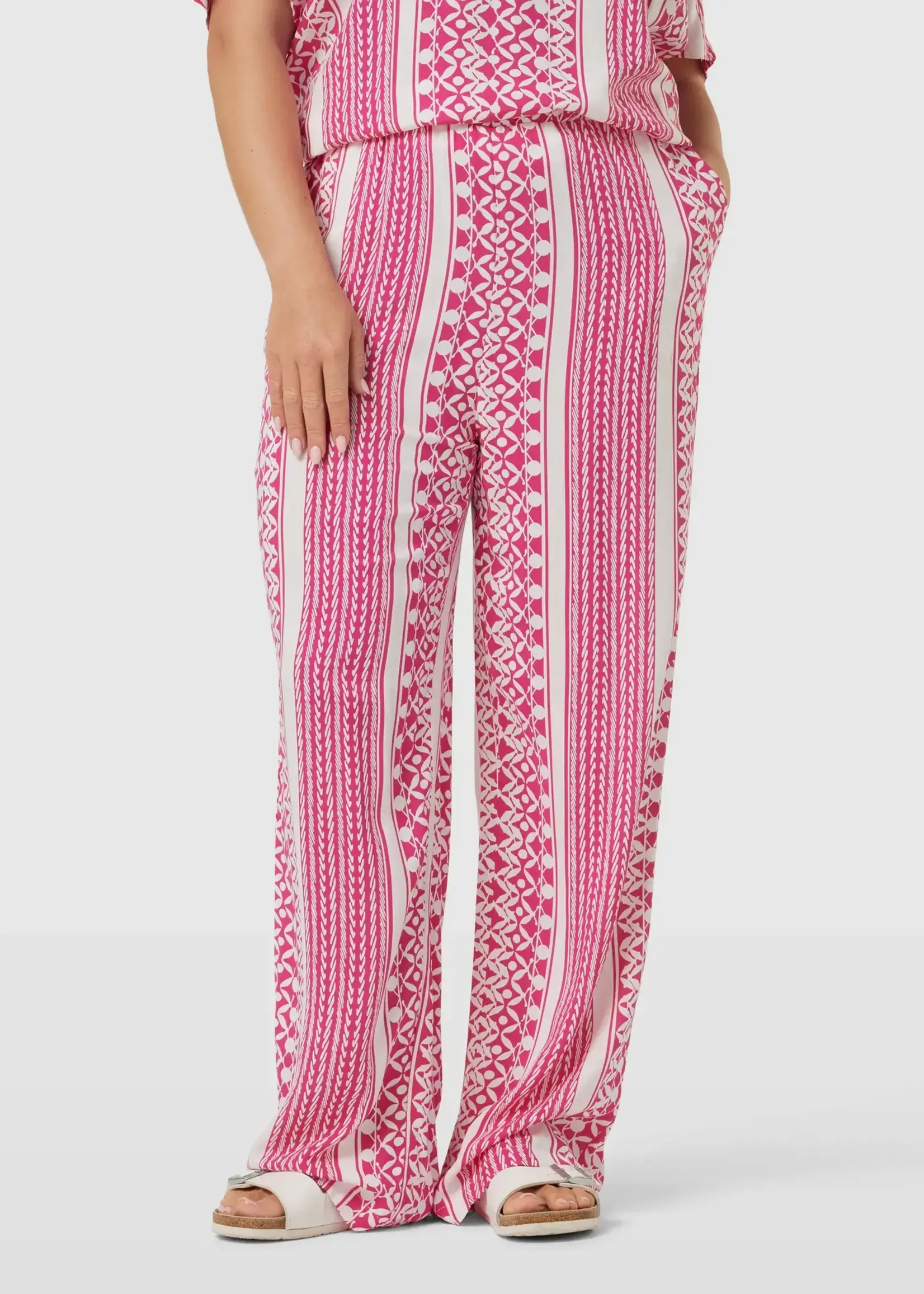 ONLY CARMAKOMA Marrakesh wide ankle pant - Pink yarrow & cloud dancer