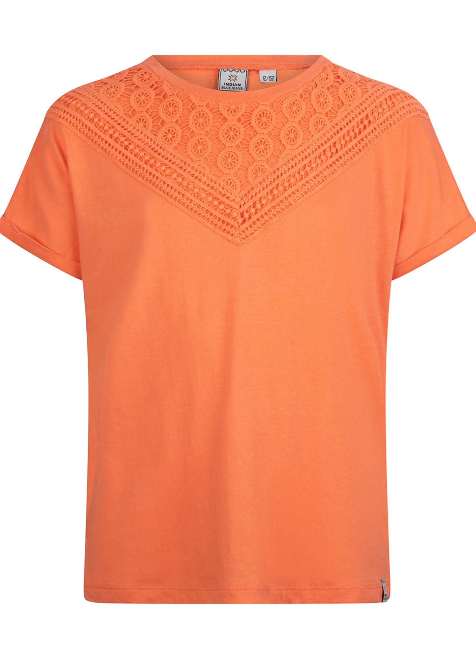 T-shirt ss contrast lace - fresh salmon