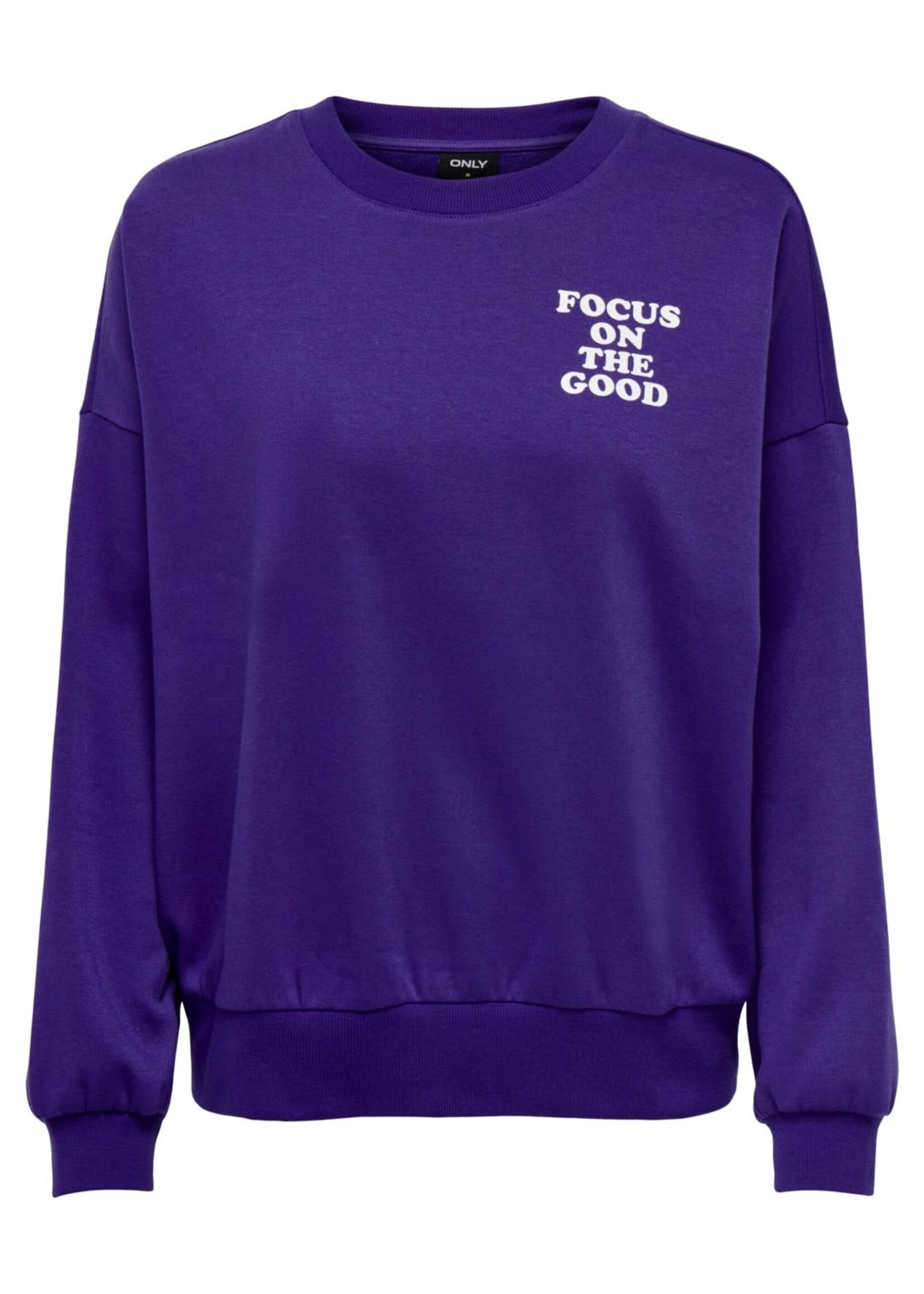 ONLY Liv o-neck sweater 'Focus on the good' - Deep blue