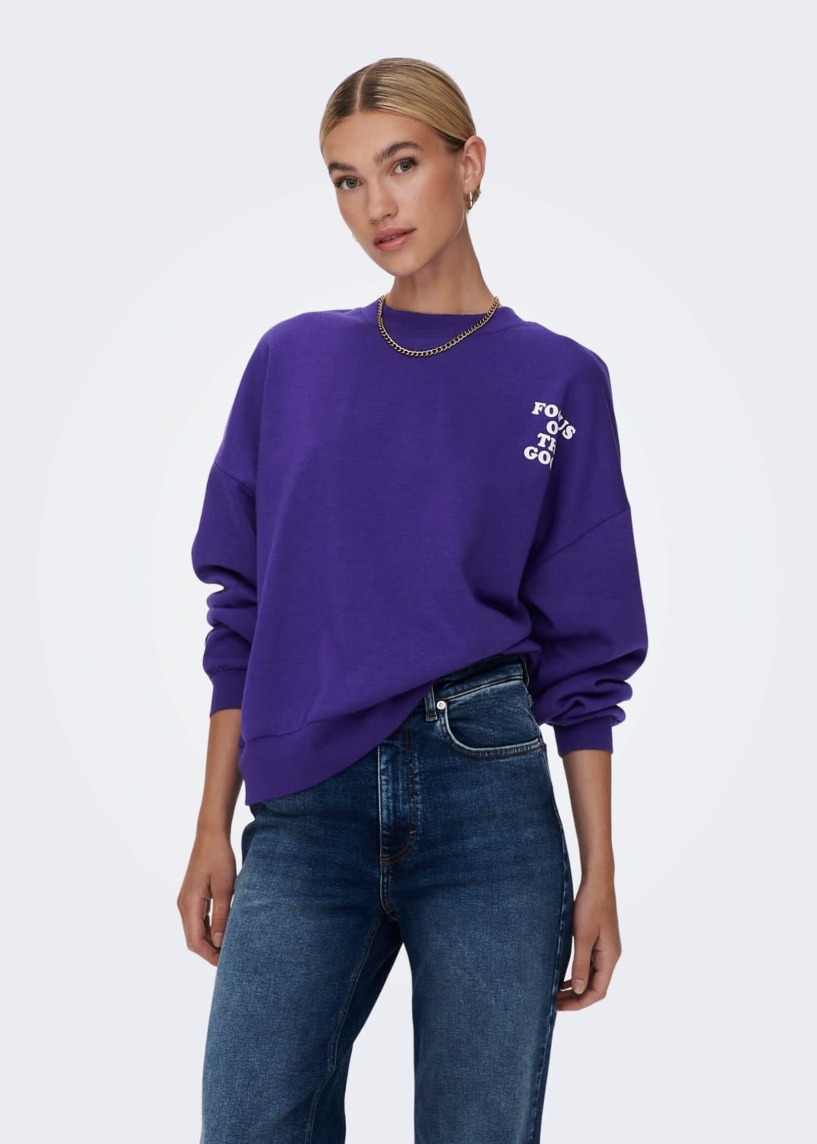 ONLY Liv o-neck sweater 'Focus on the good' - Deep blue