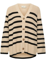 KAFFE Cilla knit cardigan - Sand dollar & black stripe