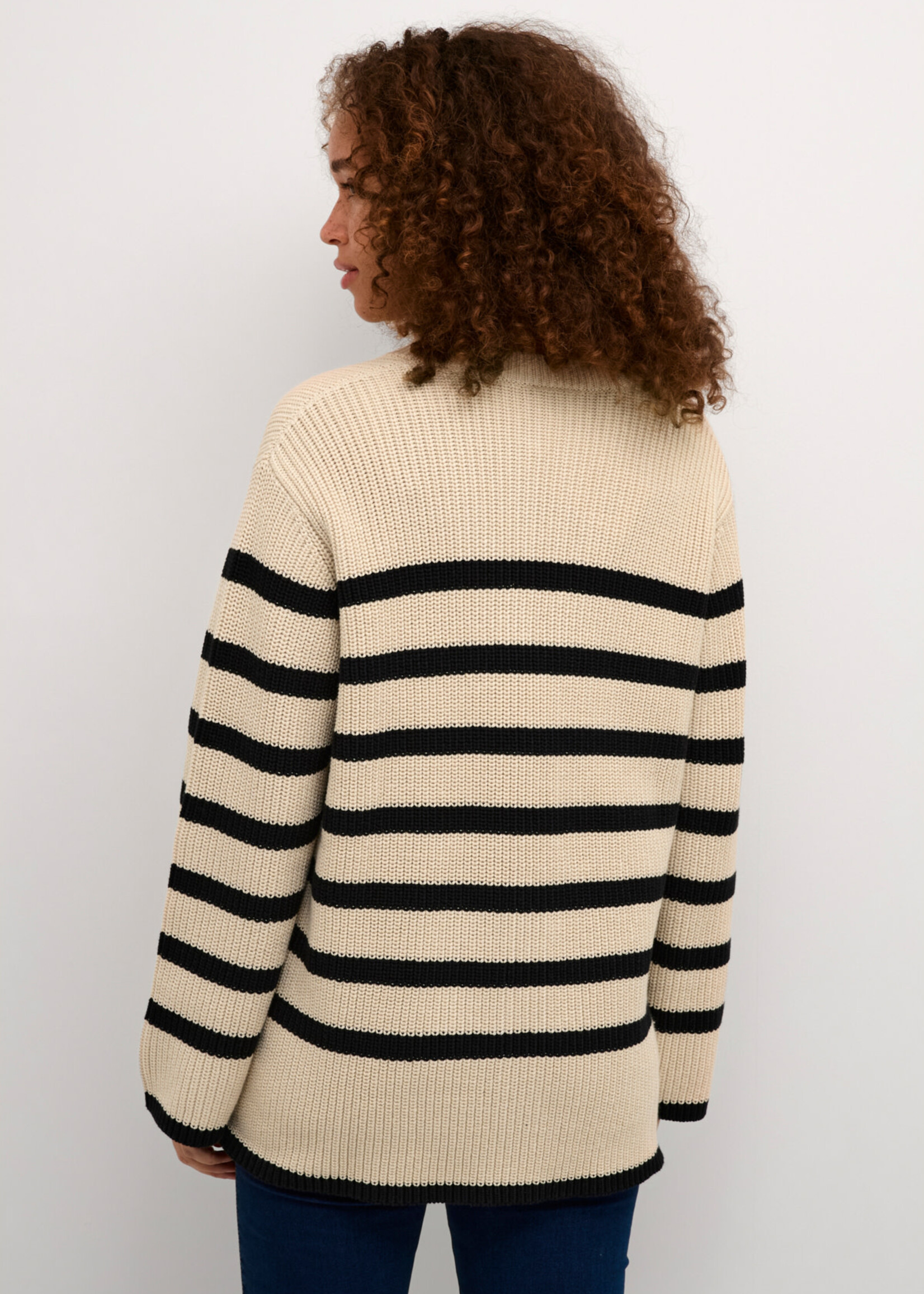 KAFFE Cilla knit cardigan - Sand dollar & black stripe