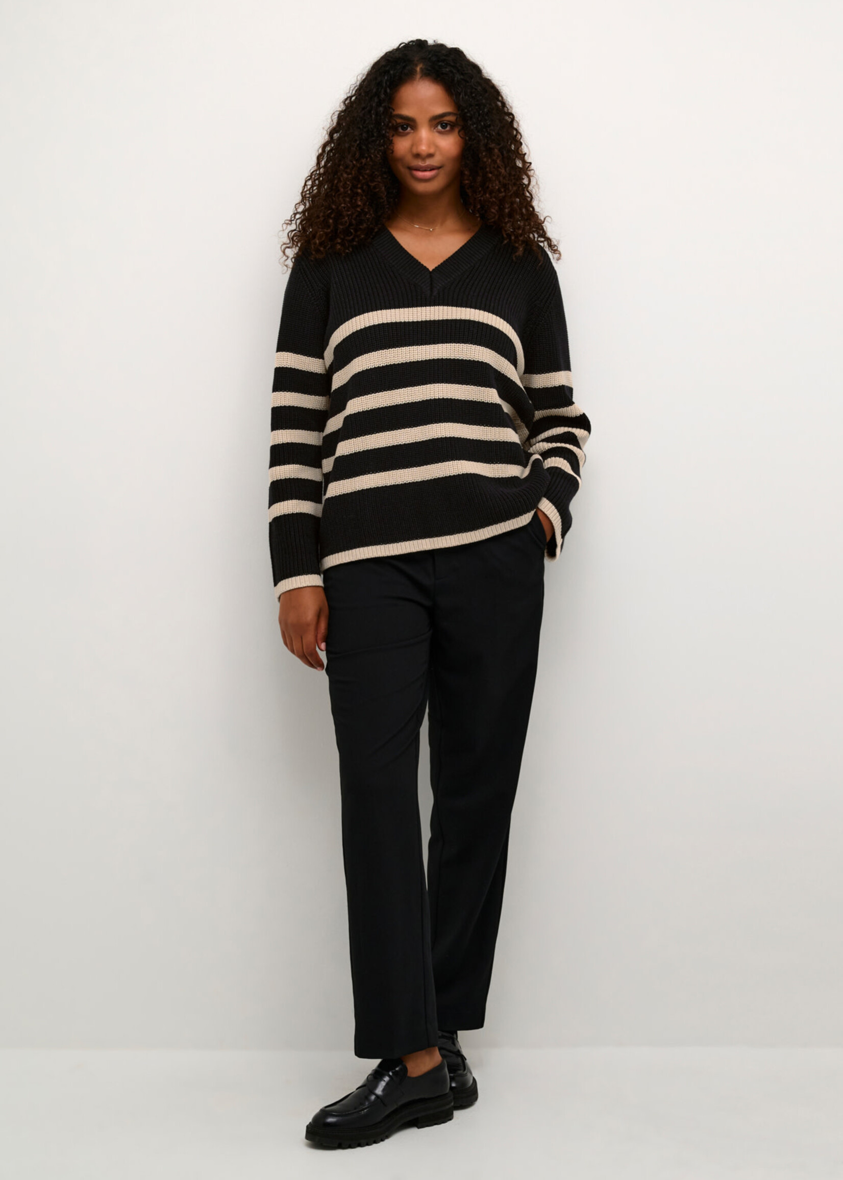 KAFFE Irina knit pullover - Black sand stripe