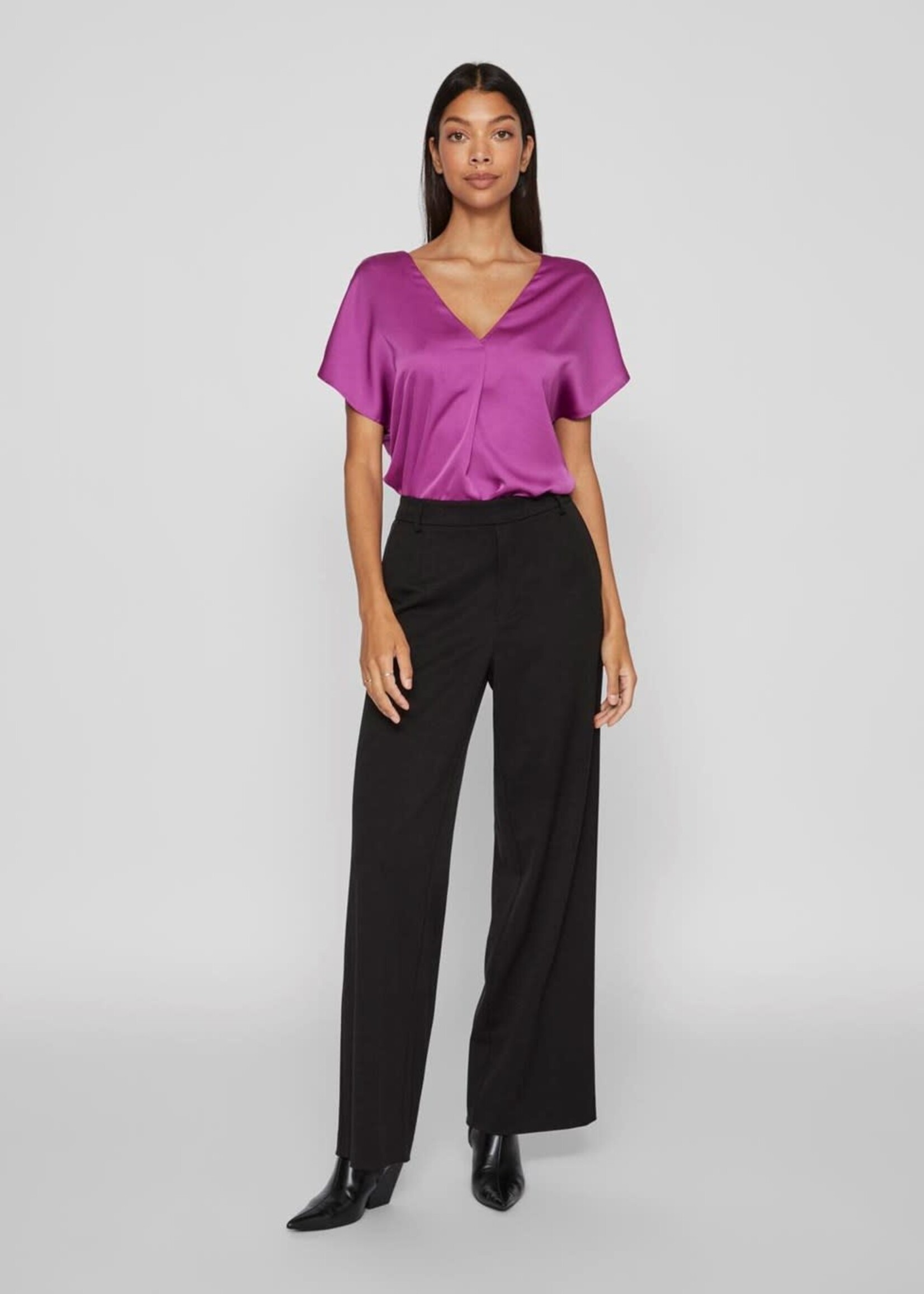 VILA Ellette v-neck satin top - Cattleya orchid