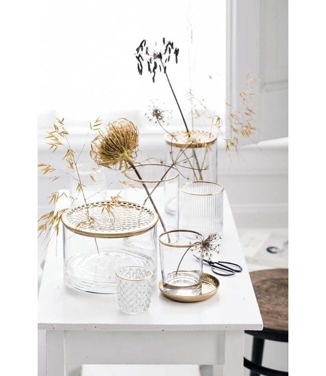 Vaas met metalen deksel goud 20x13cm