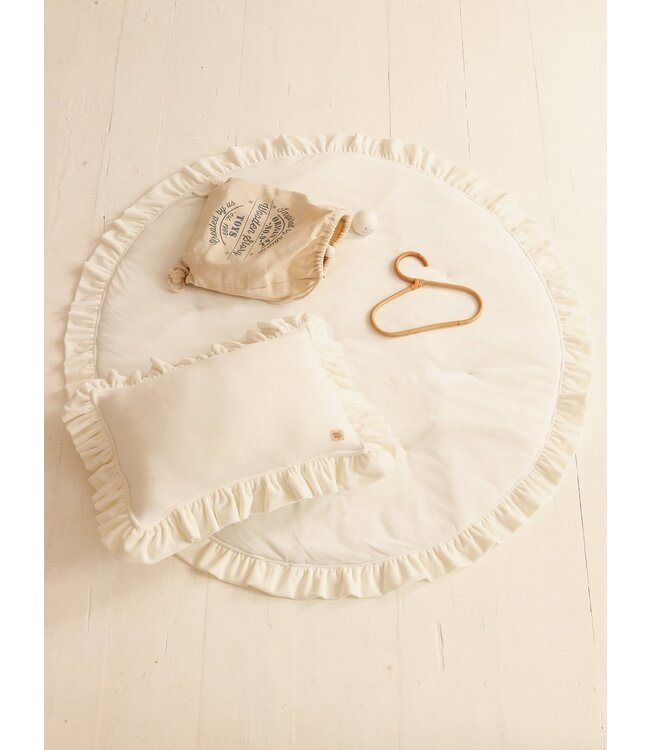 Sierkussen fluweel met ruche in wit