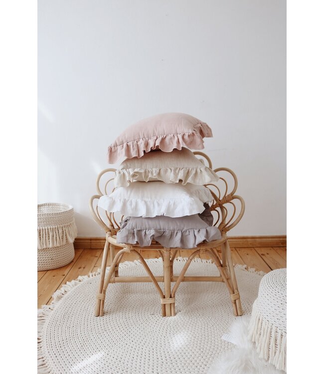 Sierkussen met franje in poederroze, linnen