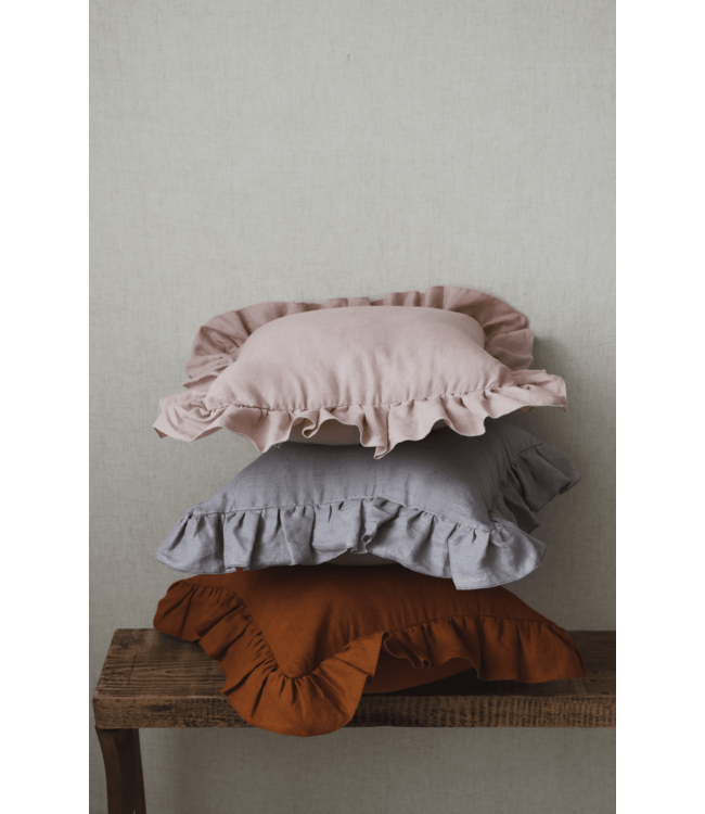 Sierkussen met franje in poederroze, linnen