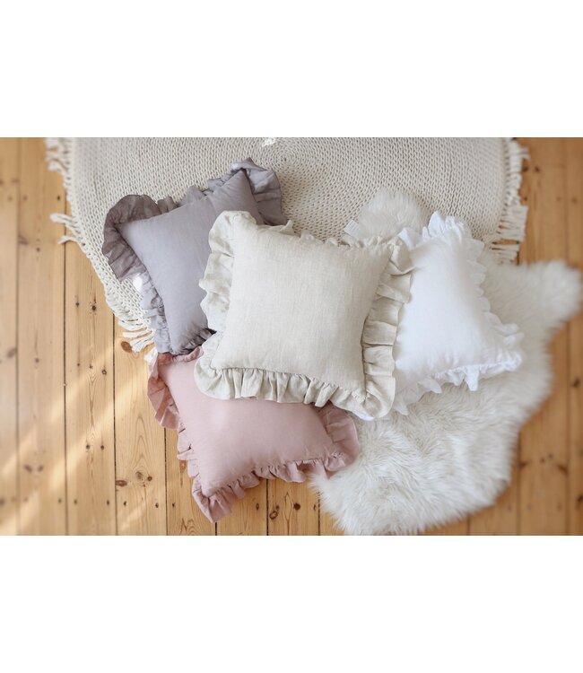 Sierkussen met franje in zand, linnen