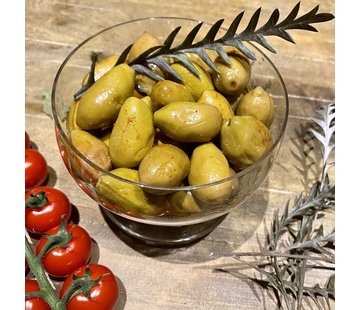 De Grand Bazaar Natuurlijke Gerookte Groene Olijven Met Peper - Griekse Stijl 500g