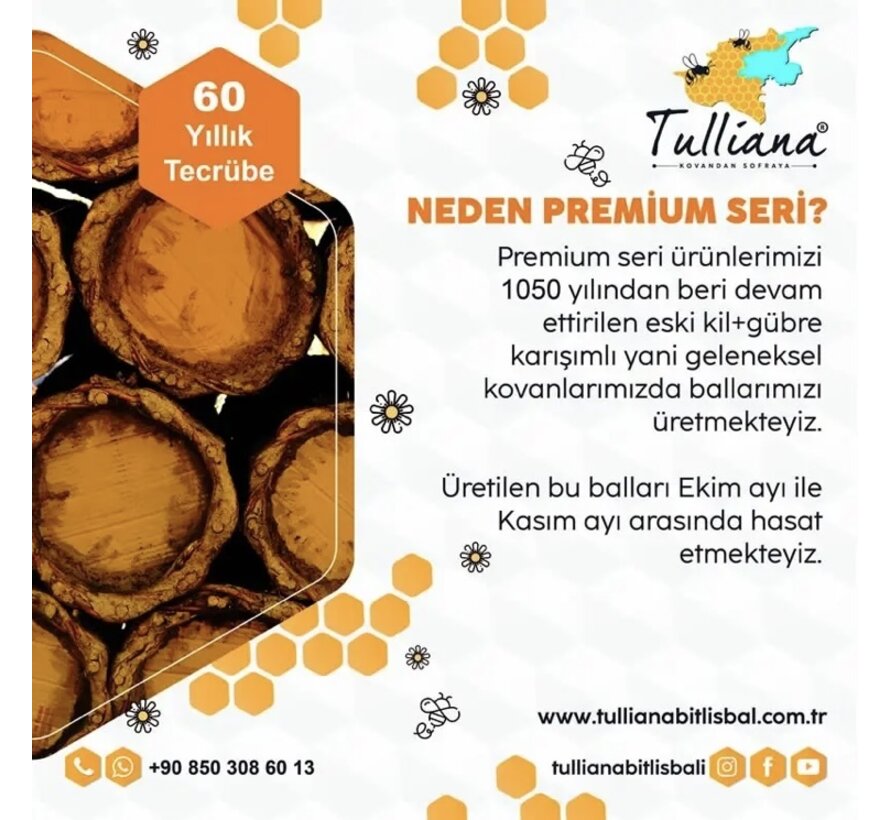 KAMPANYA-Tulliana Premium Polifloral (Çok Çiçekli) Organik Bitlis Karakovan Balı 1100-1300g ((Altın Bal Ödüllü)