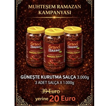 De Grand Bazaar KAMPANYA-Ev Yapımı Güneşte Kurutma Katkısız Salça 3 Adet 1Kg (Domates,Acı Biber,Tatlı Biber)