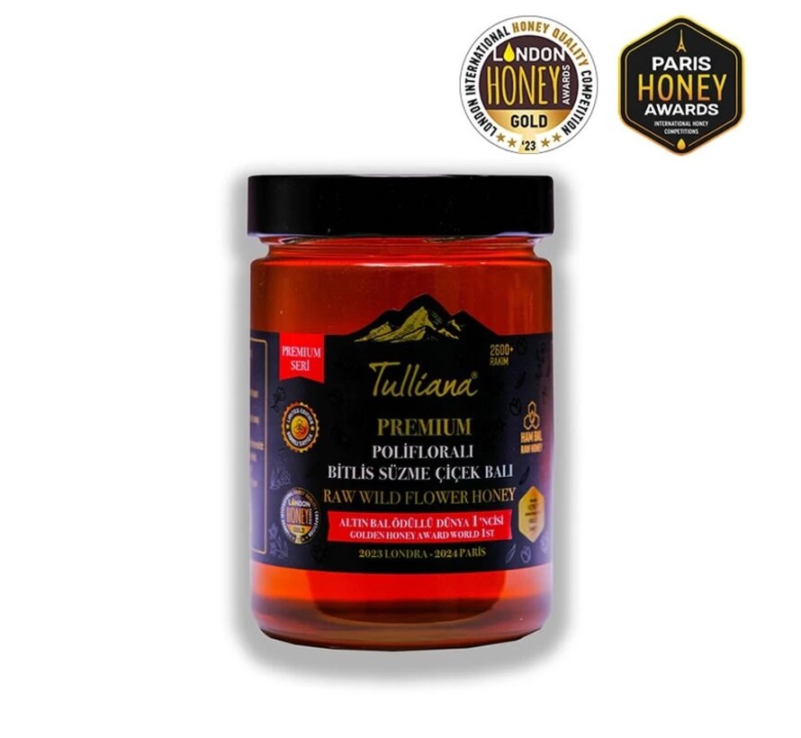 KAMPANYA-Tulliana Premium  Polifloral (Çok Çiçekli) Organik Süzme Bitlis Balı 450g (Altın Bal Ödüllü)