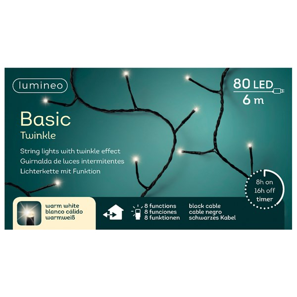 BASIC TWINKLE LIGHTS 6M-80leds WARM WHITE 80LED