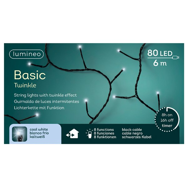 BASIC TWINKLE LIGHTS 6M-80leds KOEL WIT 80 LED