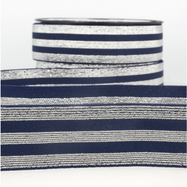Elastiek lijnen - lurex blauw zilver