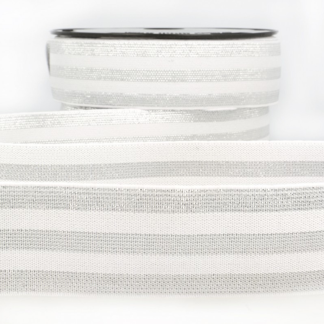 Elastiek lijnen - lurex wit/zilver