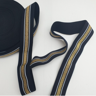 Elastiek 40 mm -  lurex zwart/goud