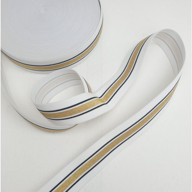 Elastiek 40 mm -  lurex wit/goud