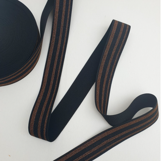 Elastiek 38 mm -  lurex zwart/bruin