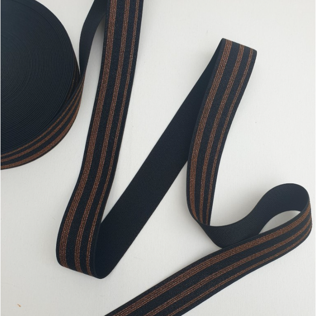 Elastiek 38 mm -  lurex zwart/bruin