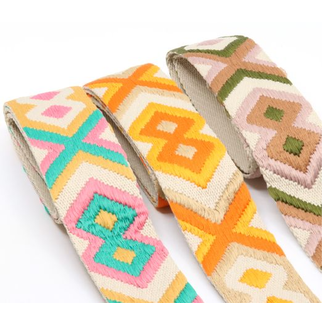 Tassenband boho 5 cm - pink/munt