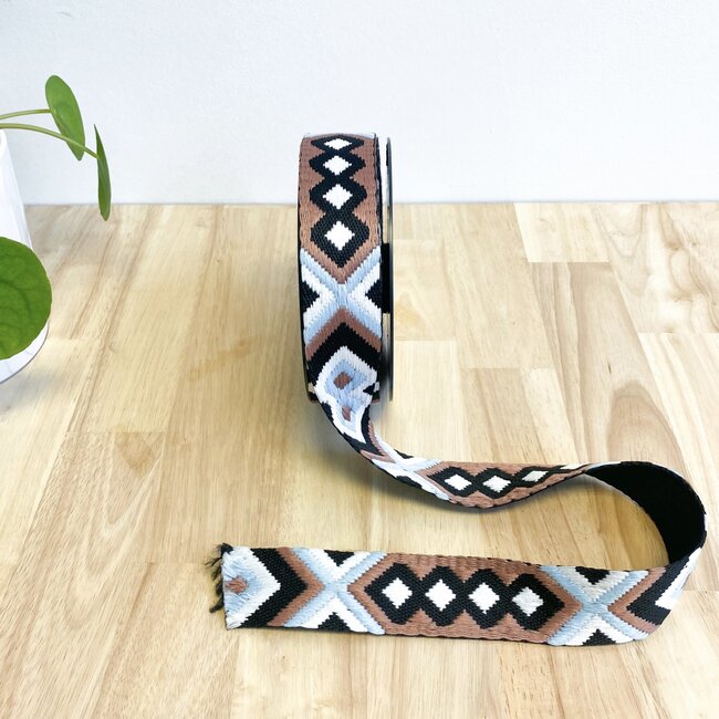 Tassenband boho  38 mm - blue/brown pink