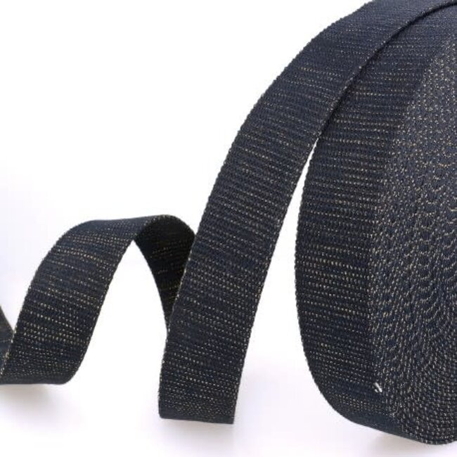 Tassenband lurex 30 mm - donkerblauw goud
