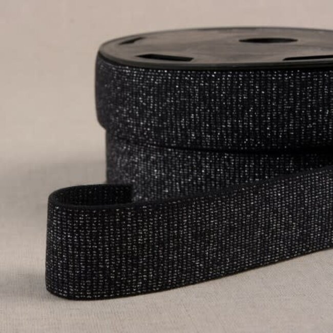 Glitterelastiek 30 mm - zwart/zilver