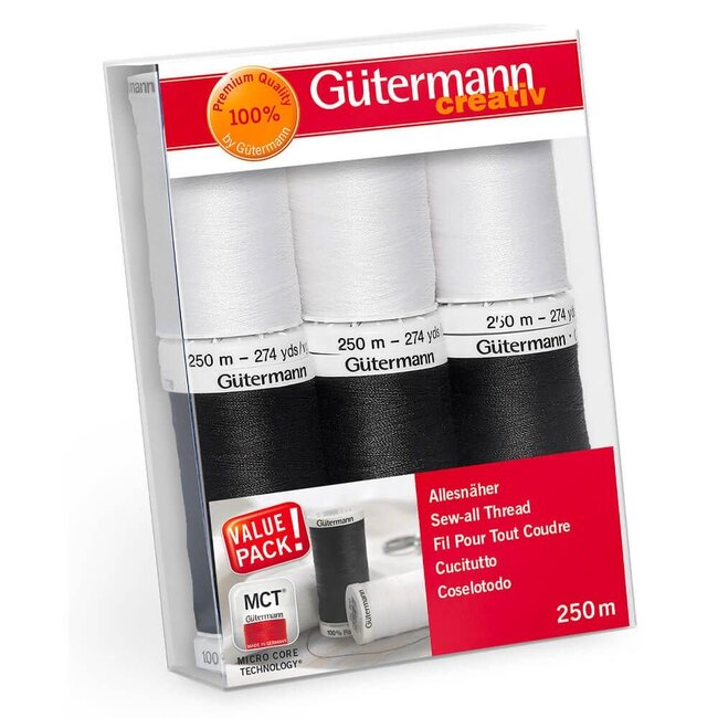 Gütermann allesnaaigarenset 6x250m (zwart-wit)