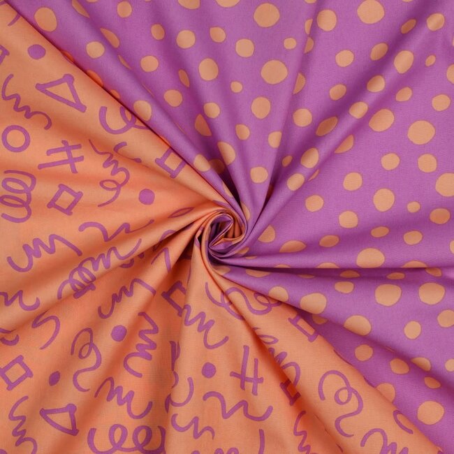 Geometrics peach purple - fine poplin