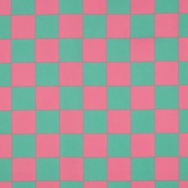 Green/pink check - coated cotton