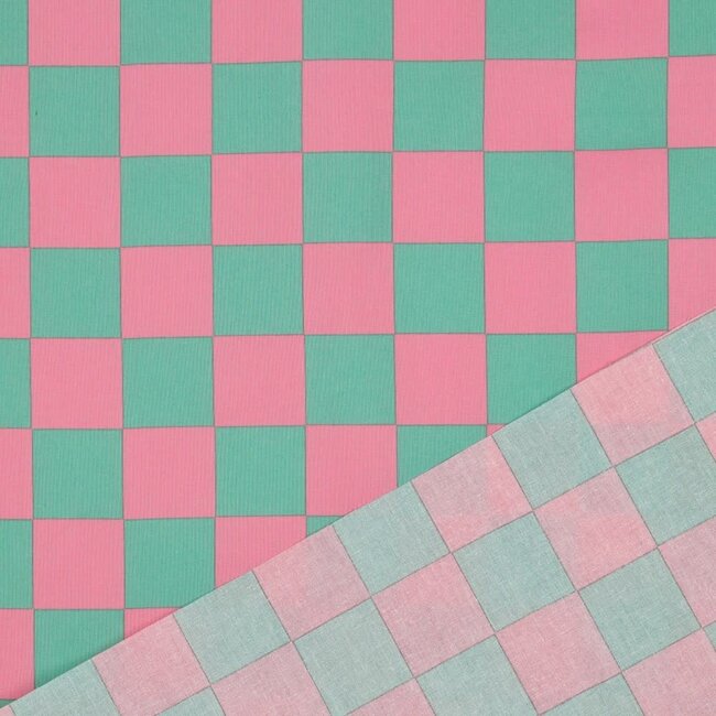 Green/pink check - coated cotton