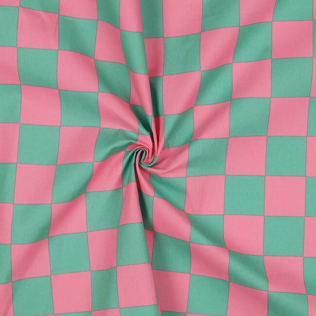 Green/pink check - coated cotton