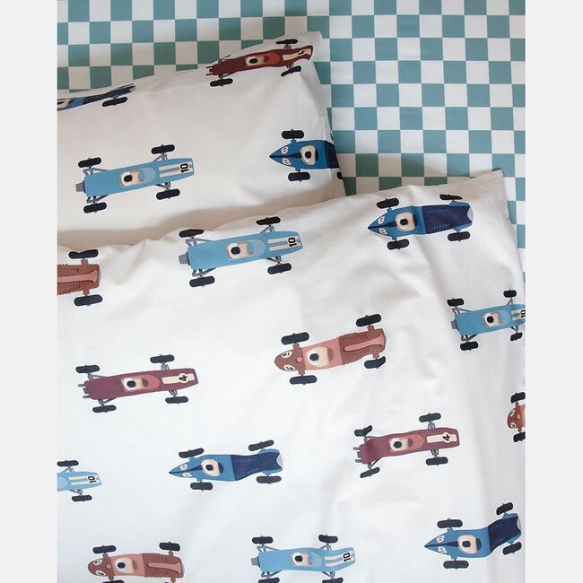 Hoeslaken blokjes steenblauw