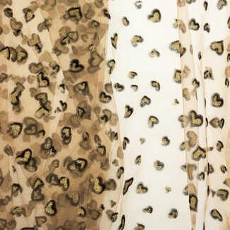 Tule flock glitter - hartjes