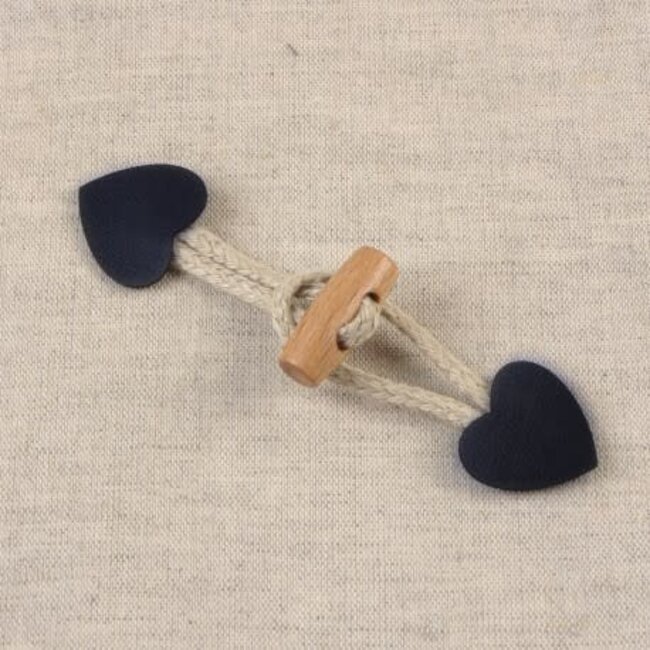 Houtje touwtje simili hart - marine blauw